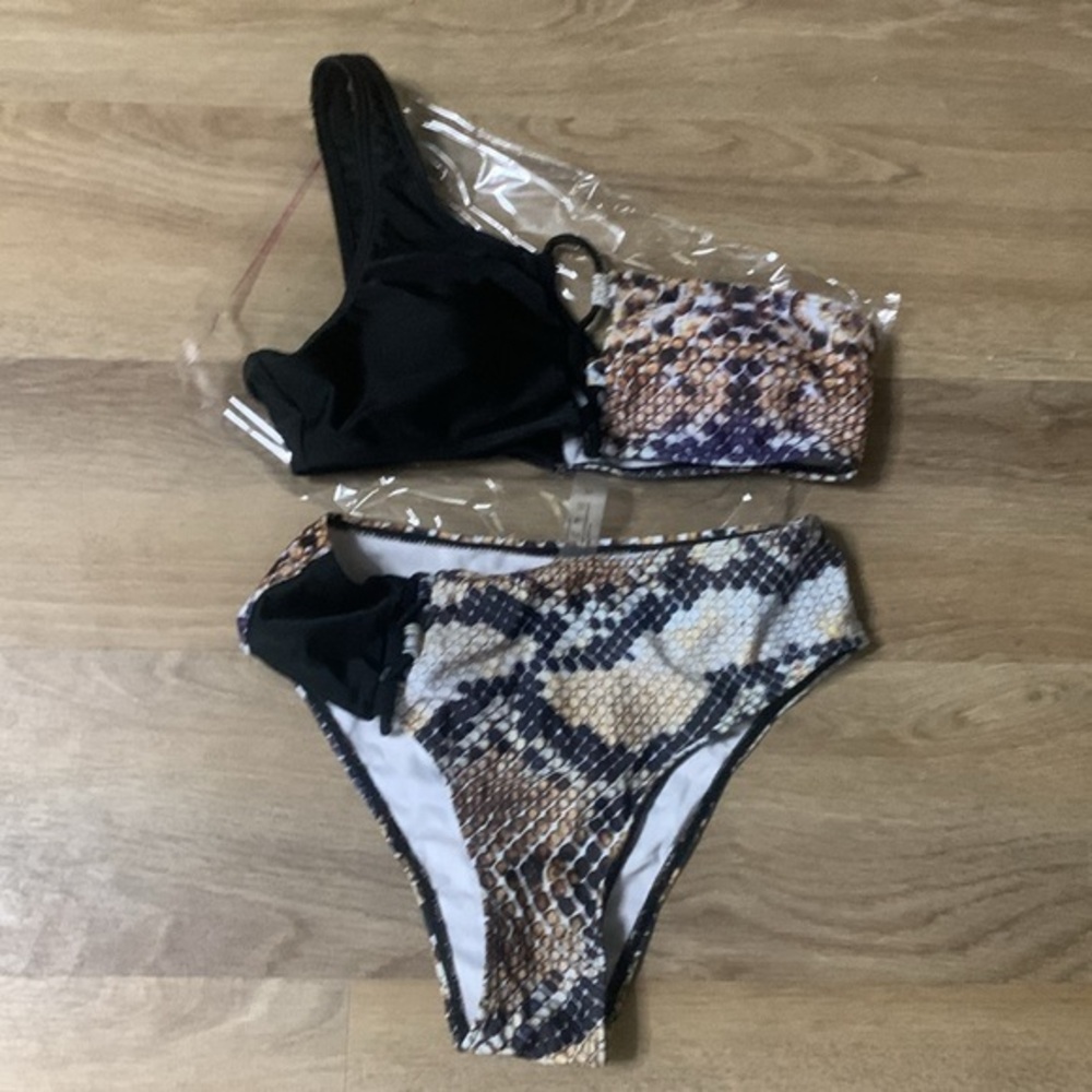 Chic Black and Brown Bikini high waisted with Cut-Out Details like new
